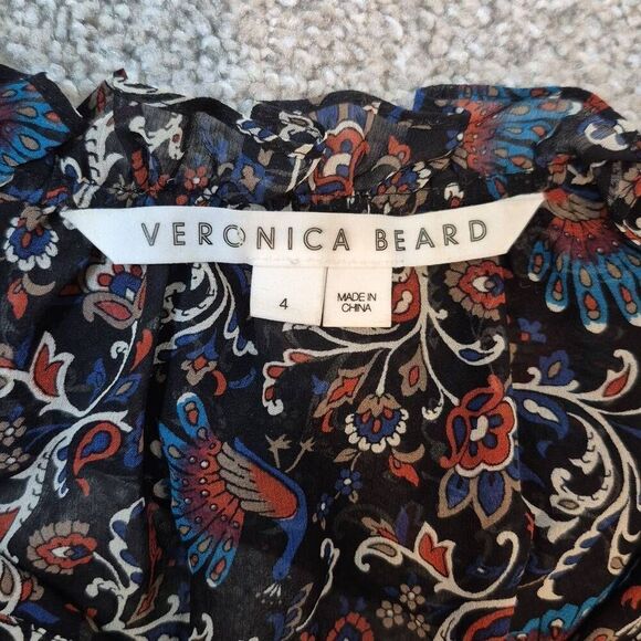 Veronica Beard Jaylene Paisley-Print Ruffle Silk Dress Size 4 - Picture 4 of 9